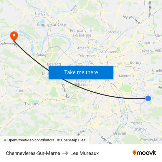 Chennevieres-Sur-Marne to Les Mureaux map