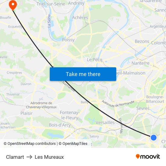 Clamart to Les Mureaux map