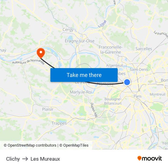Clichy to Les Mureaux map