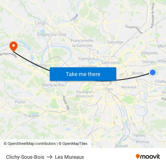 Clichy-Sous-Bois to Les Mureaux map