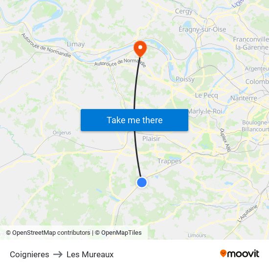 Coignieres to Les Mureaux map
