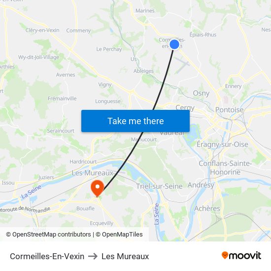 Cormeilles-En-Vexin to Les Mureaux map