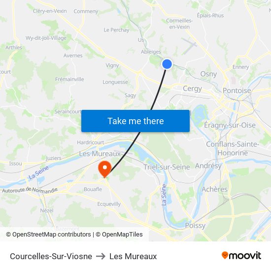Courcelles-Sur-Viosne to Les Mureaux map