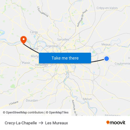 Crecy-La-Chapelle to Les Mureaux map