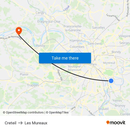 Creteil to Les Mureaux map