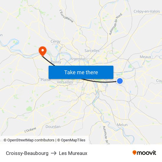 Croissy-Beaubourg to Les Mureaux map