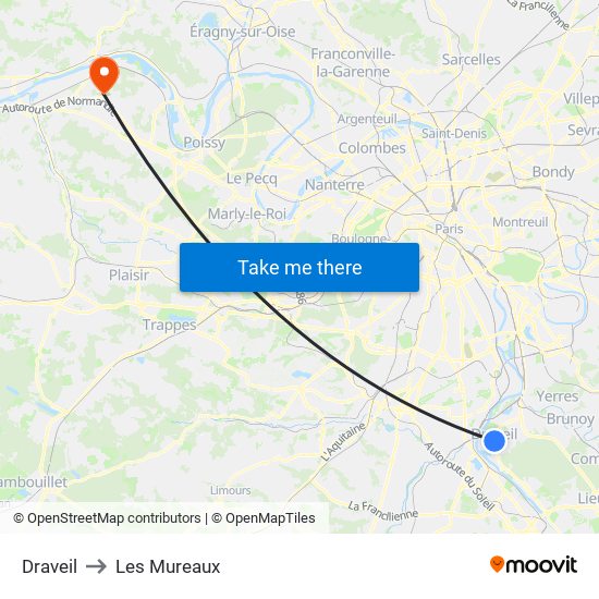 Draveil to Les Mureaux map
