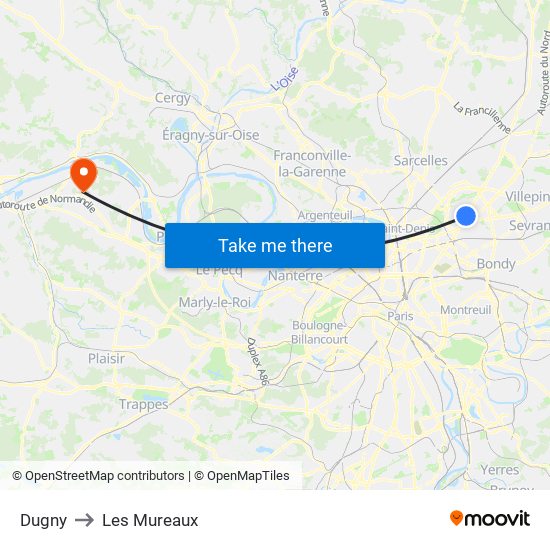 Dugny to Les Mureaux map
