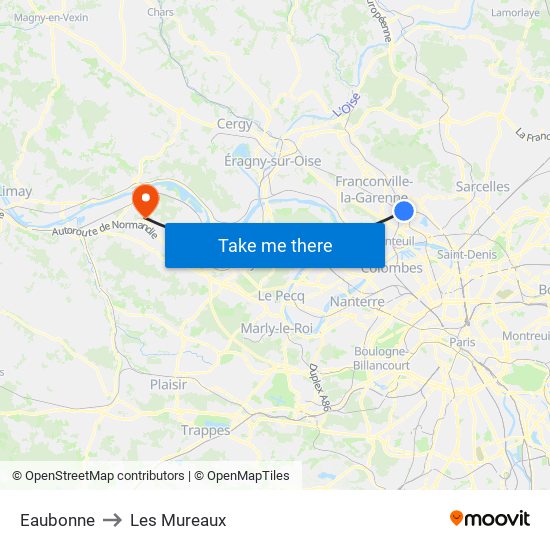 Eaubonne to Les Mureaux map