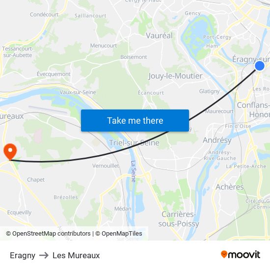 Eragny to Les Mureaux map