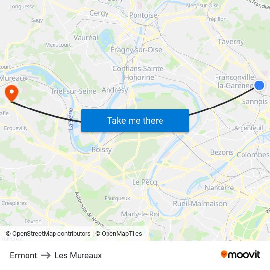 Ermont to Les Mureaux map
