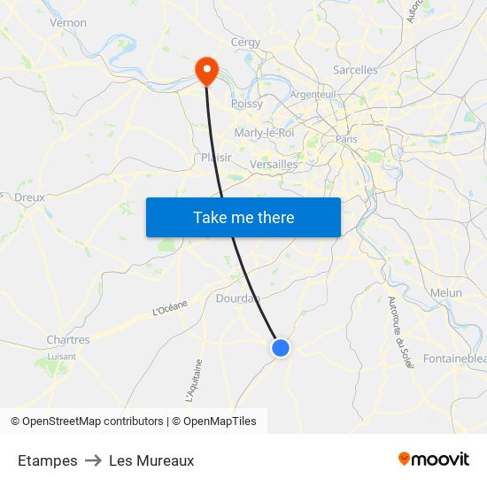 Etampes to Les Mureaux map