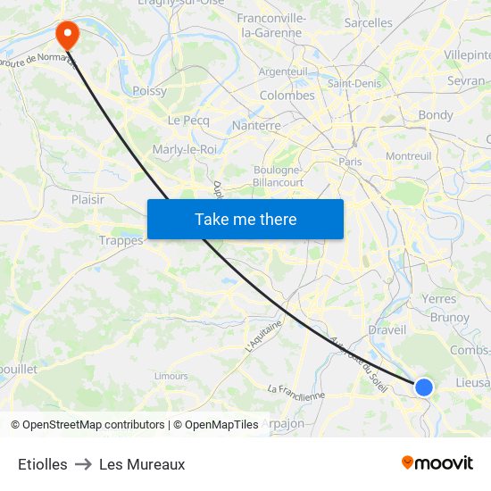 Etiolles to Les Mureaux map