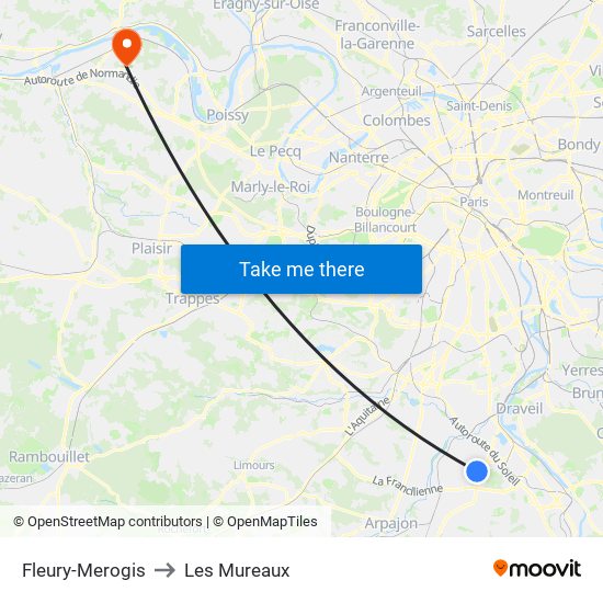 Fleury-Merogis to Les Mureaux map