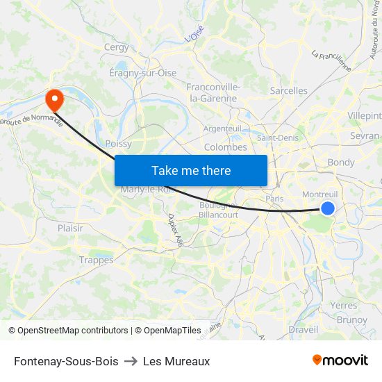 Fontenay-Sous-Bois to Les Mureaux map