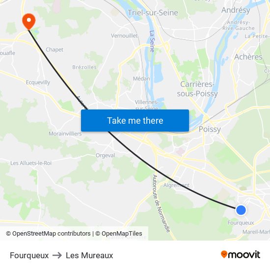 Fourqueux to Les Mureaux map