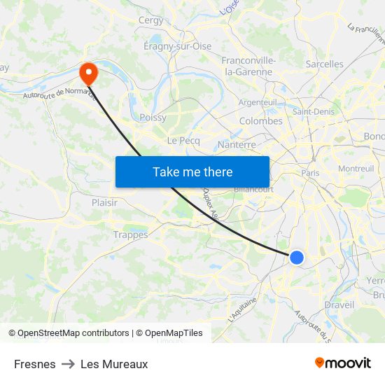 Fresnes to Les Mureaux map