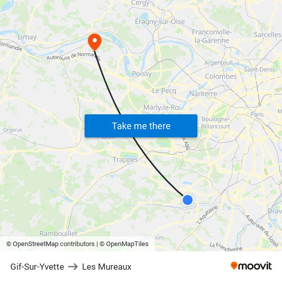 Gif-Sur-Yvette to Les Mureaux map