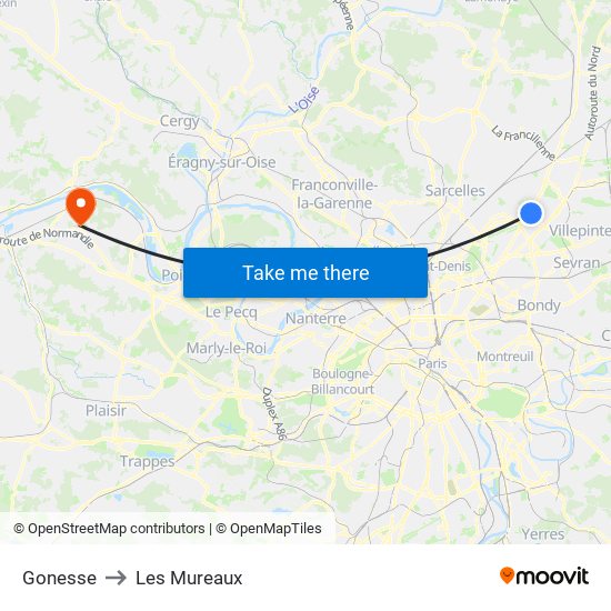 Gonesse to Les Mureaux map