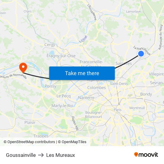 Goussainville to Les Mureaux map
