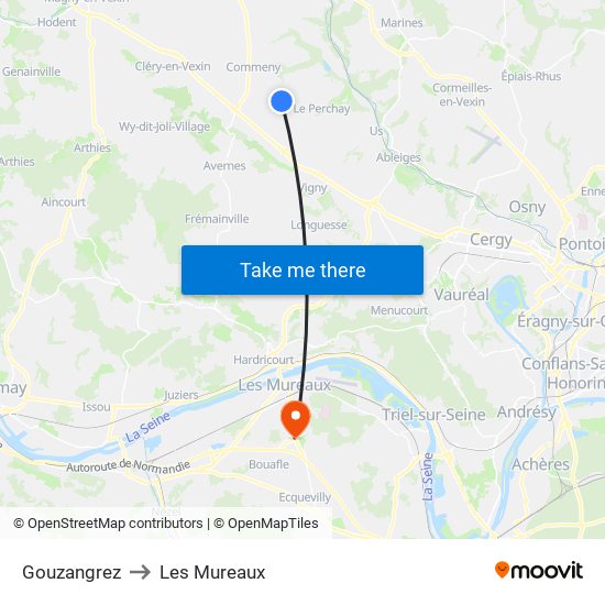 Gouzangrez to Les Mureaux map