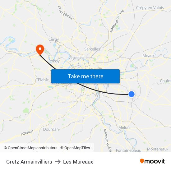 Gretz-Armainvilliers to Les Mureaux map