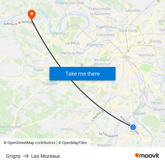 Grigny to Les Mureaux map
