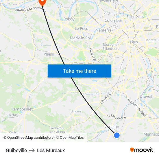 Guibeville to Les Mureaux map