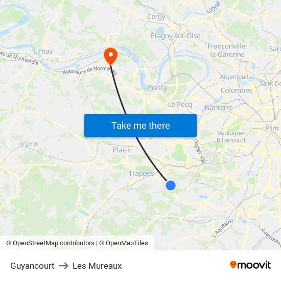 Guyancourt to Les Mureaux map