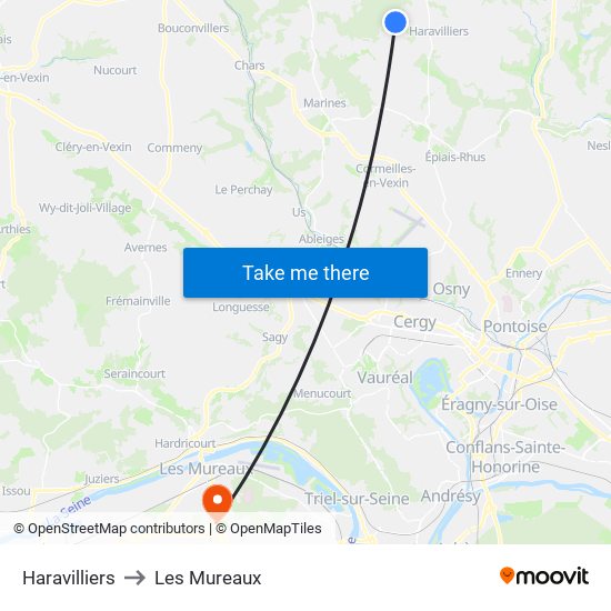 Haravilliers to Les Mureaux map