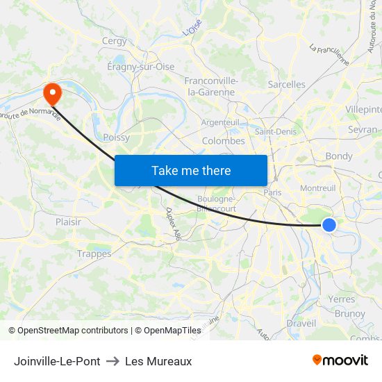 Joinville-Le-Pont to Les Mureaux map