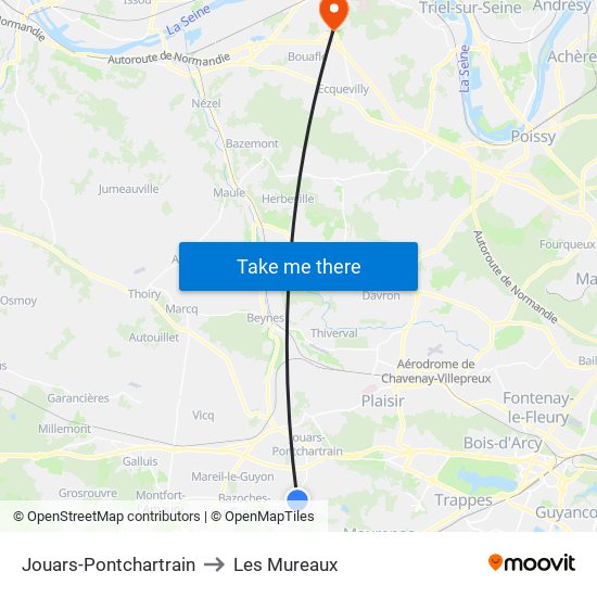 Jouars-Pontchartrain to Les Mureaux map