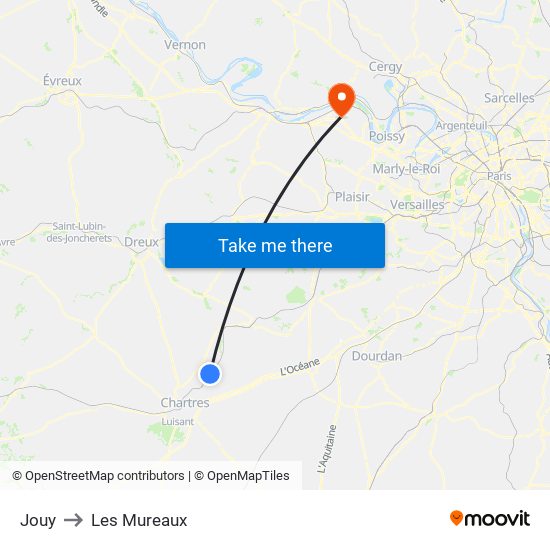 Jouy to Les Mureaux map