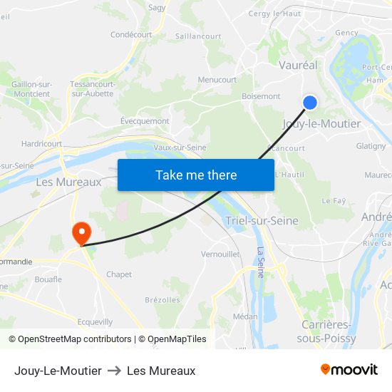 Jouy-Le-Moutier to Les Mureaux map