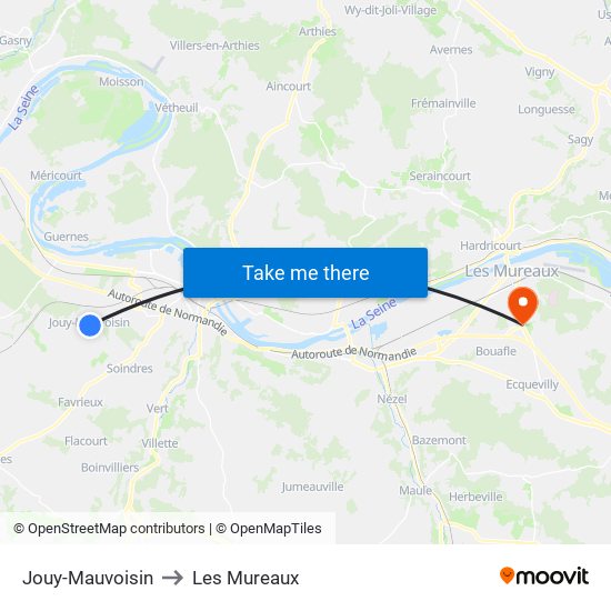 Jouy-Mauvoisin to Les Mureaux map