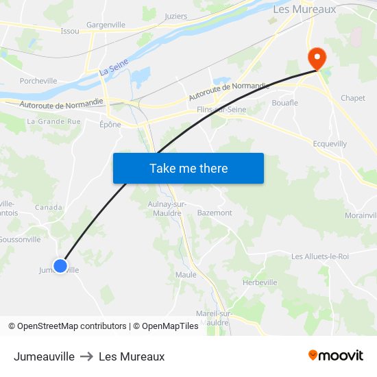 Jumeauville to Les Mureaux map