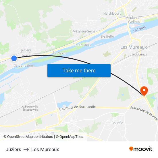 Juziers to Les Mureaux map