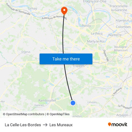 La Celle-Les-Bordes to Les Mureaux map