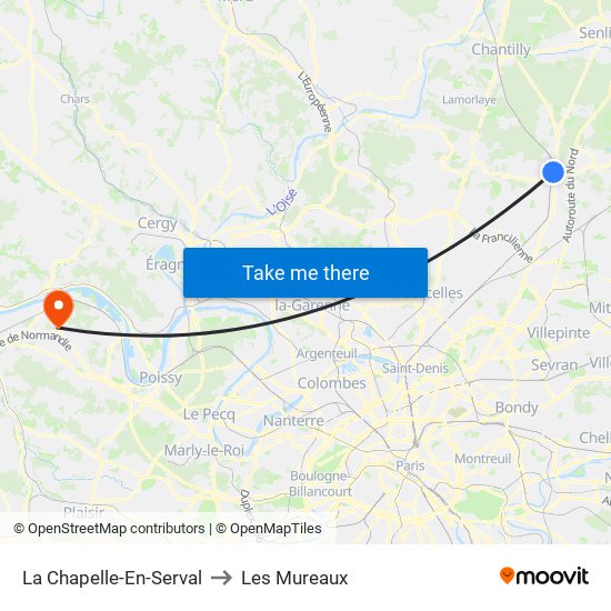 La Chapelle-En-Serval to Les Mureaux map