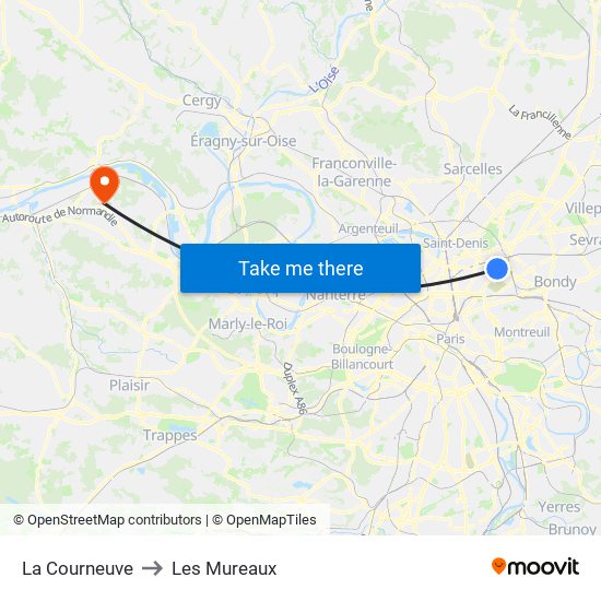 La Courneuve to Les Mureaux map