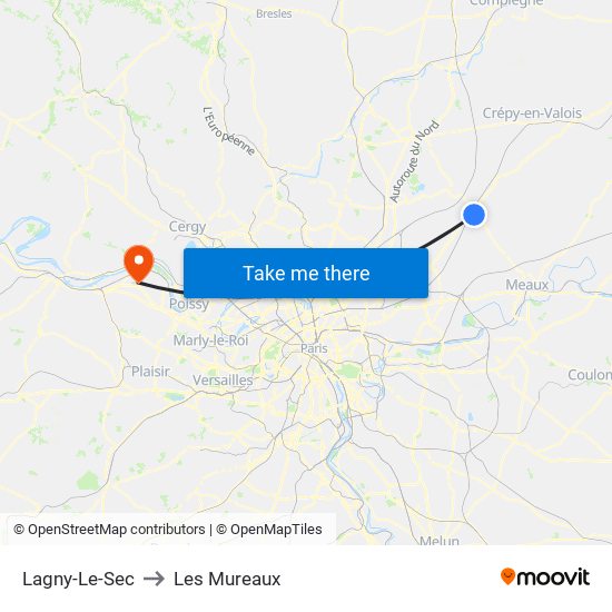 Lagny-Le-Sec to Les Mureaux map
