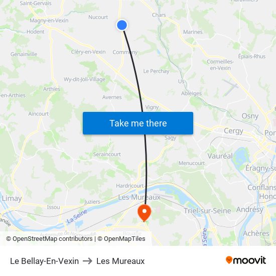 Le Bellay-En-Vexin to Les Mureaux map