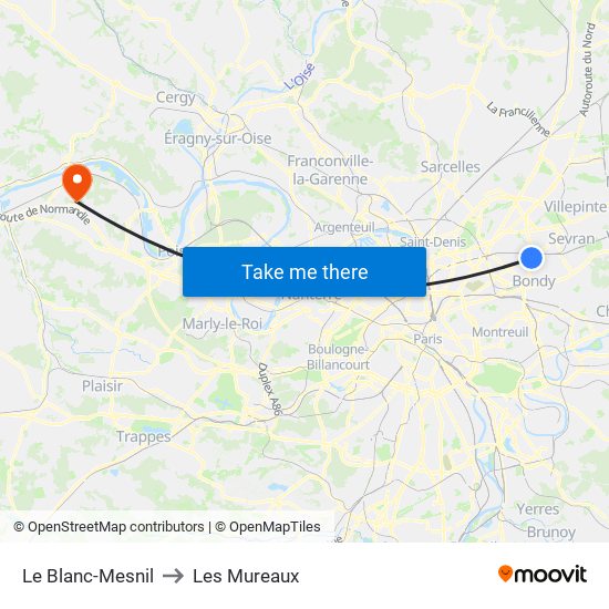 Le Blanc-Mesnil to Les Mureaux map