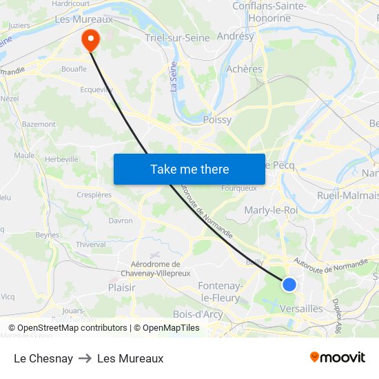 Le Chesnay to Les Mureaux map