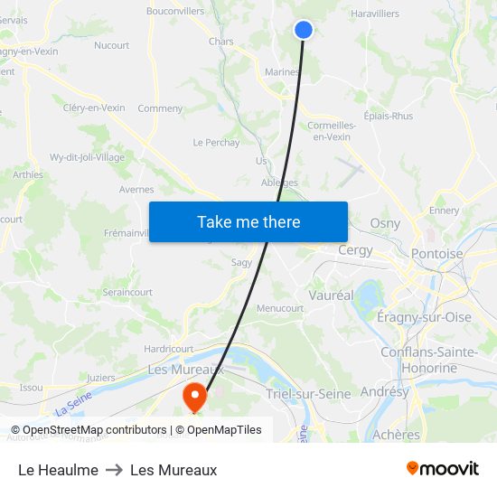 Le Heaulme to Les Mureaux map