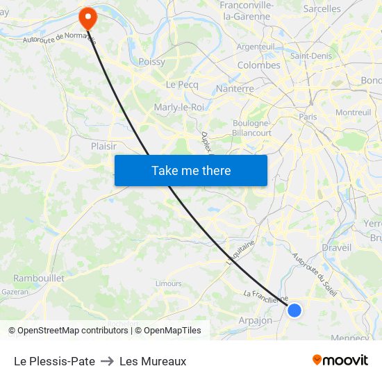Le Plessis-Pate to Les Mureaux map