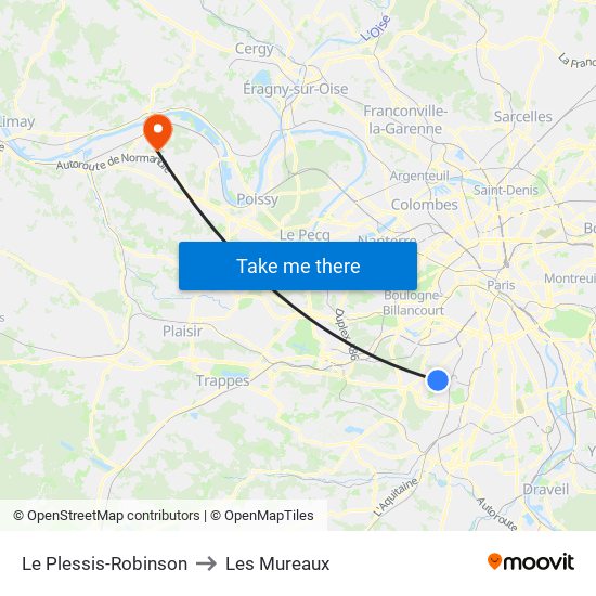 Le Plessis-Robinson to Les Mureaux map