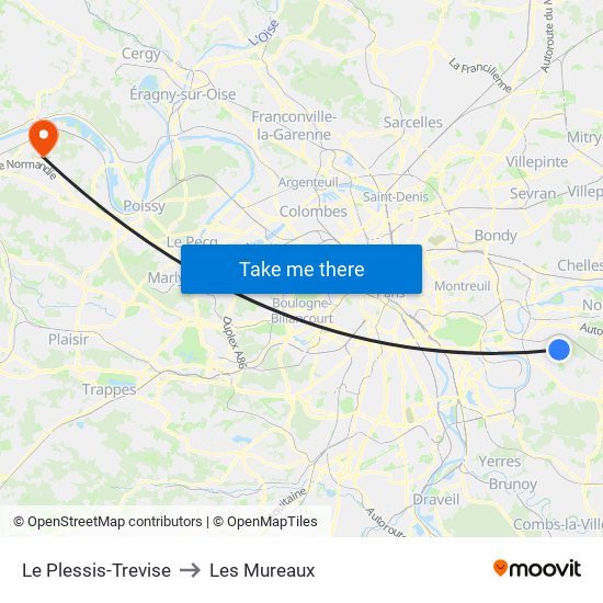 Le Plessis-Trevise to Les Mureaux map