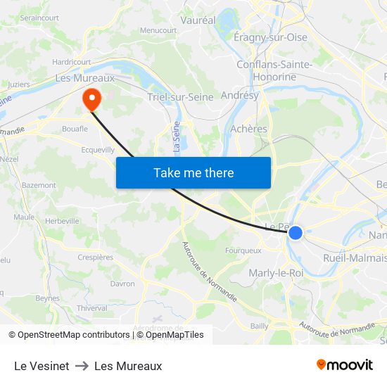 Le Vesinet to Les Mureaux map