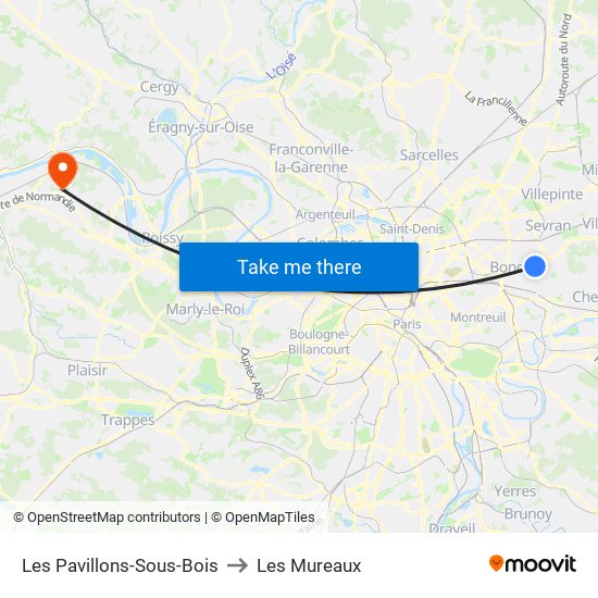Les Pavillons-Sous-Bois to Les Mureaux map
